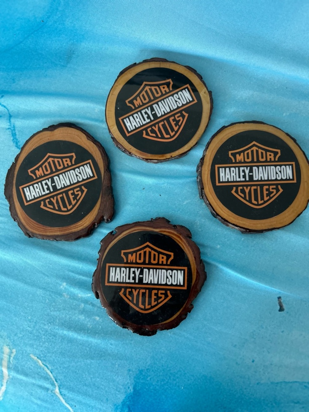 Harley-Davidson Black and Orange Logo Wood Coaster Set